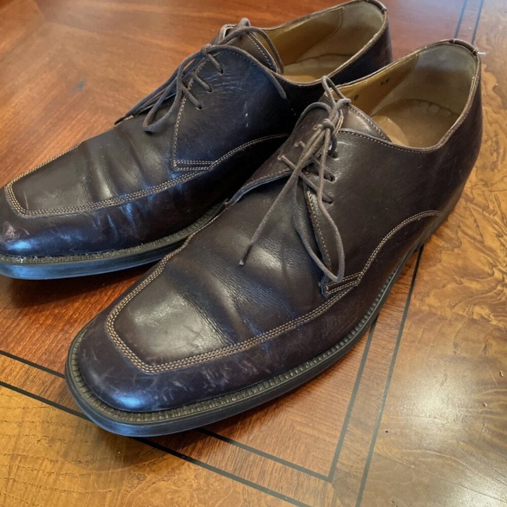 Santoni Made In Italy Brown Leather Dress Shoes Oxford Lace Up Size 9.5D Apron
